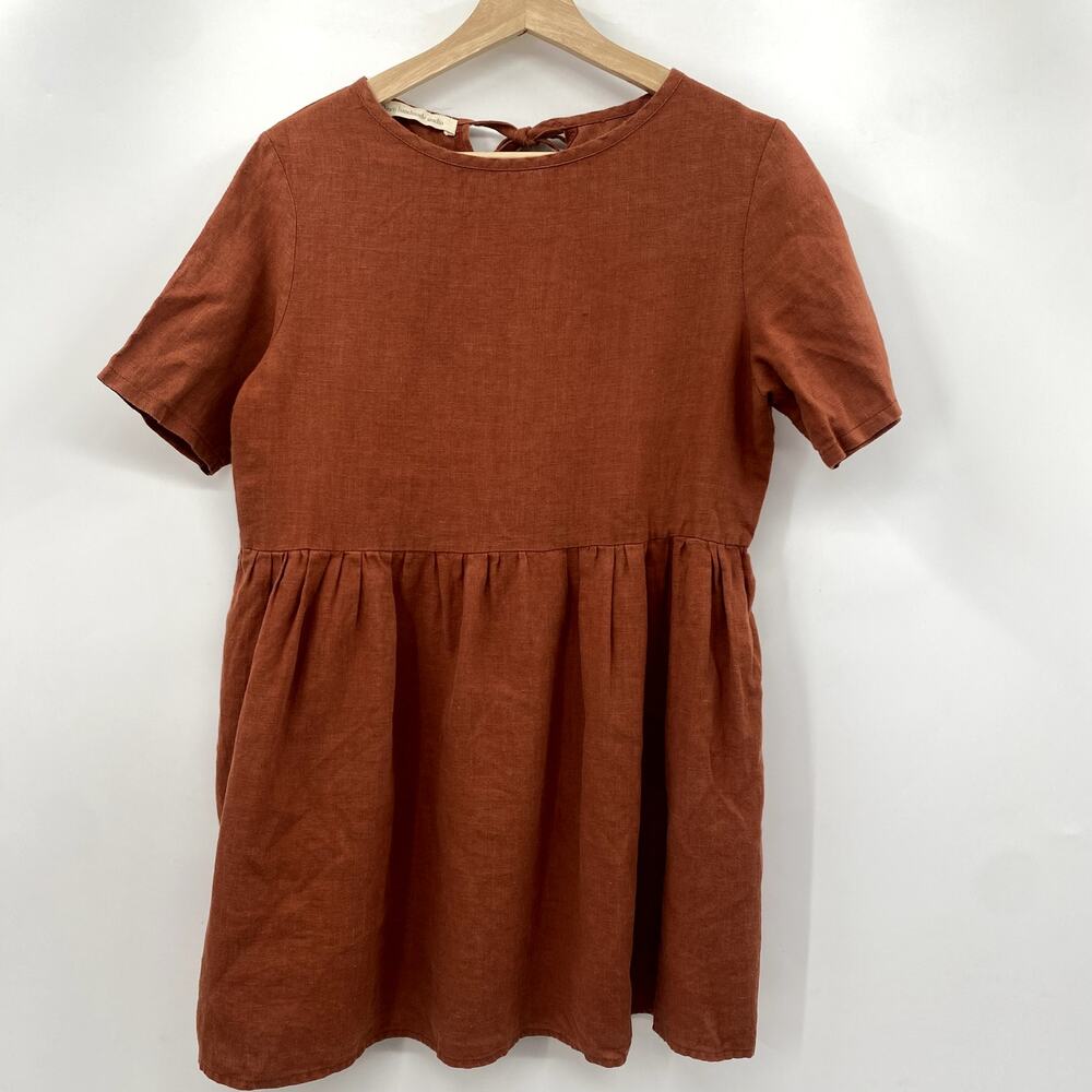 Linen Handmade Studio Orange Linen Babydoll Dress - Picture 4 of 5
